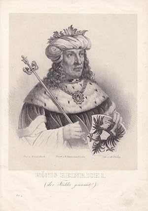 König Heinrich I. der Finkler genannt, Herzog von Sachsen, Liudolfinger, Ottonen, Lithographie um...