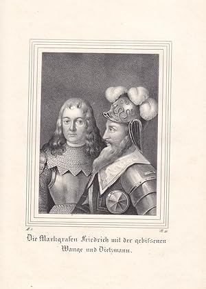 Die Markgrafen Friedrich mit der gebissenen Wange und Dietzmann, Lithographie um 1845 mit zwei Ha...