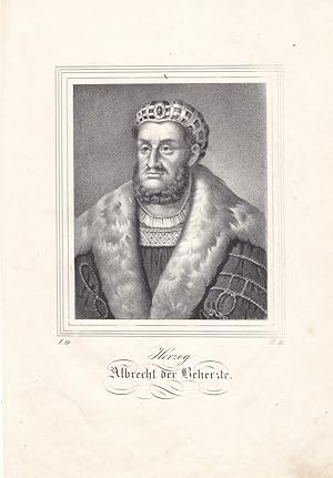 Herzog Albrecht der Beherzte, Begründer der albertinischen Linie, Lithographie um 1850 mit Halbpo...