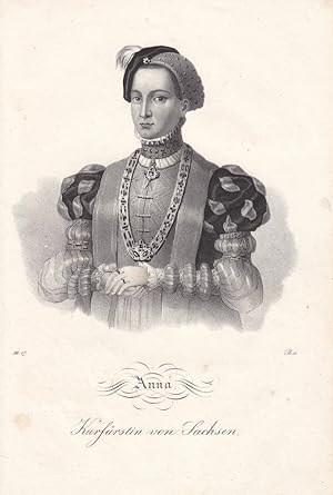 Anna Kurfürstin von Sachsen, Anna von Dänemark (15321585), Lithographie um 1840 mit Brustbild de...