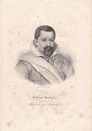 Johann Georg I. Kurfürst von Sachsen (1585 - 1656), Erzmarschall Heiliges Römisches Reich, Lithog...