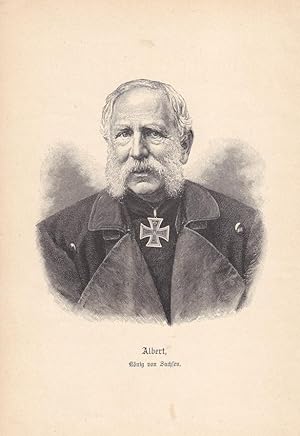 Albert König von Sachsen (1828 - 1902), Stahlstich um 1900 mit frontalem Brustbild des Königs, Bl...
