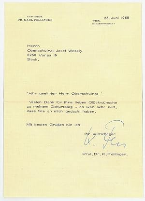 Bild des Verkufers fr Ms. Brief mit eigenh. U. zum Verkauf von Antiquariat INLIBRIS Gilhofer Nfg. GmbH