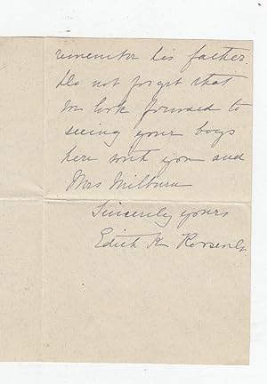 Autograph letter signed by First Lady Edith Kermit Roosevelt