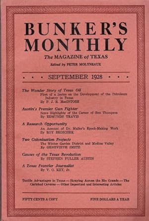 Bild des Verkufers fr Bunker's Monthly: The Magazine of Texas. September 1928, Vol. II, Number 3 zum Verkauf von Shamrock Books