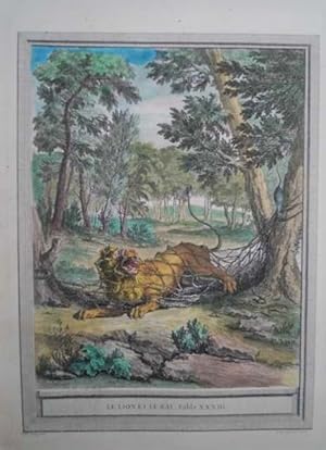 DE LION et Le Rat. Fable XXXIII. Original Radierung / Kupferstich von Louis Legrand, nach Jean-Ba...