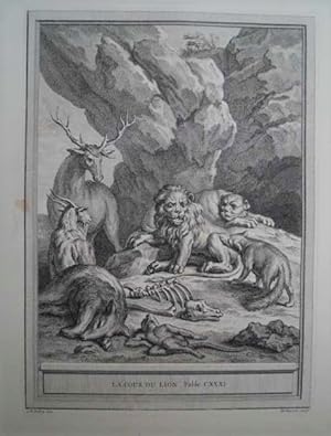La Cour DU LION. Fable CXXXI. Original Radierung / Kupferstich von M. Marvie, nach Jean-Baptiste ...