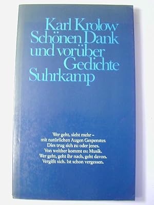 Imagen del vendedor de Schnen Dank und vorber : Gedichte a la venta por Antiquariat Fuchseck