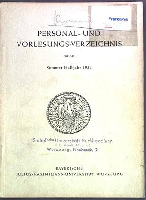 Bild des Verkufers fr Personal- und Vorlesungs-Verzeichnis fr das Sommer-Halbjahr 1959; zum Verkauf von books4less (Versandantiquariat Petra Gros GmbH & Co. KG)