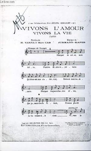 Bild des Verkufers fr VIVONS L'AMOUR VIVONS LA VIE zum Verkauf von Le-Livre