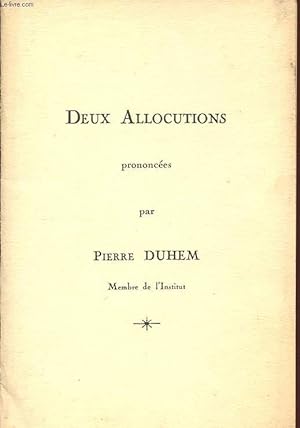 Bild des Verkufers fr DEUX ALLOCUTIONS zum Verkauf von Le-Livre