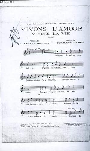 Bild des Verkufers fr VIVONS L'AMOUR VIVONS LA VIE zum Verkauf von Le-Livre