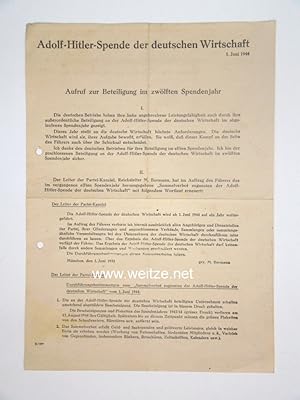 Imagen del vendedor de Adolf-Hitler-Spende der deutschen Wirtschaft - 1. Juni 1944, a la venta por Antiquariat Ehbrecht - Preis inkl. MwSt.