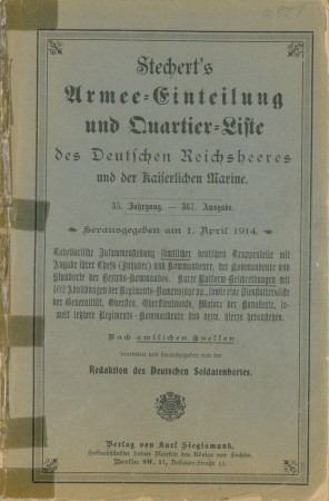 Bild des Verkufers fr Stechert's Armee-Einteilung- und Quartier-Liste des Deutschen Reichsheeres und der Kaiserlichen Marine 1914, zum Verkauf von Antiquariat Ehbrecht - Preis inkl. MwSt.