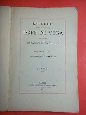 Seller image for ESTUDIOS SOBRE EL TEATRO DE LOPE DE VEGA. Ed. ordenada y anotada por Adolfo Bonilla y San Martn. Tomo II. Comedias de Vidas de Santos. for sale by Carmichael Alonso Libros