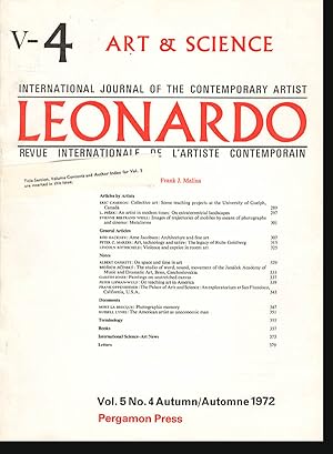 Seller image for Leonardo Journal (Vol 5, No. 4, Autumn 1972) for sale by Diatrope Books