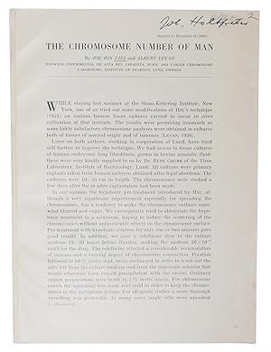 Seller image for The Chromosome Number in Man. Separat (=Offprint) ur Hereditas 42 (1956). - [ESTABLISHING THE NORMAL NUMBER OF CHROMOSOMES IN MAN - FOUNDING CYTOGENETICS] for sale by Lynge & Sn ILAB-ABF