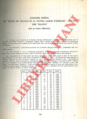 Sommaire général du "Recueil des travaux de la Station marine d'Endoume", 1949-1969. Série "Bulle...