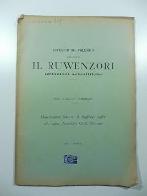 Osservazioni intorno al Buffelus caffer sub. spec. Radcliffei Oldf. Thomas. Estratto dal volume I...