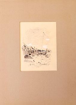 Imagen del vendedor de Flying a Kite at the Seashore. Original ink drawing for "The Door Opens" by Ernst Lothar. a la venta por Wittenborn Art Books