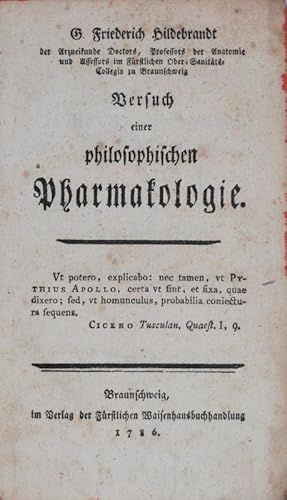 Bild des Verkufers fr Versuch einer philosophischen Pharmakologie. zum Verkauf von Antiquariat Uwe Turszynski