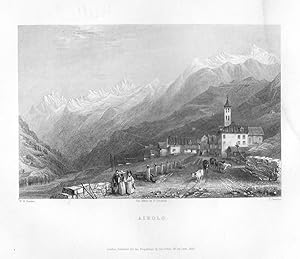 Bild des Verkufers fr Airolo - Fine Mountains in Background - an Original Engraving zum Verkauf von K Books Ltd ABA ILAB