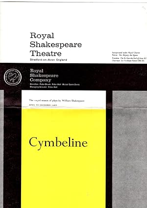Seller image for Royal Shakespeare Theatre, Stratford-on-Avon, England: Cymbeline. The 103rd season of plays by William Shakespeare April to Deocember 1962. for sale by Gwyn Tudur Davies
