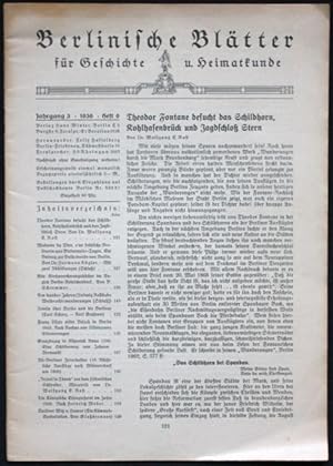 Immagine del venditore per Berlinische Bltter fr Geschichte und Heimatkunde. Jahrgang 3, 1936, Heft 6 venduto da Graphem. Kunst- und Buchantiquariat