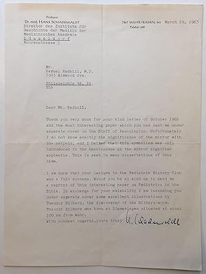 Typed Letter Signed to a medical historian on personal letterhead