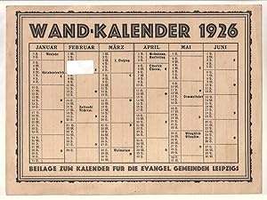 Wand-Kalender [Wandkalender Leipzig] 1926 - Beilage zum Kalender für die evangelischen Gemeinden ...