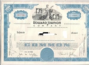 Howard Johnson Company - Fully paid and nonassessable shares of common stock, par value [.] / Les...
