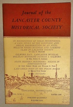 Image du vendeur pour In Recognition of Their Prominence : a Case Study of the Economic and Social Backgrounds of an Ante-Bellum Negro Business and Farming Class in Lancaster County [In] Journal of the Lancaster County Historical Society, V. 72, No. 2 mis en vente par DogStar Books