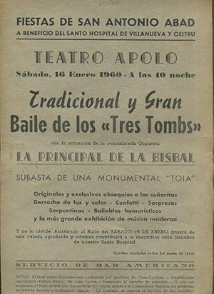 TEATRO APOLO, SABADO 16 DE ENERO DE 1960, A LAS 10,00 HORAS DE LA NOCHE. TRADICIONAL Y GRAN BAILE...
