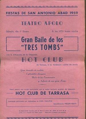 TEATRO APOLO, SABADO 17 DE ENERO A LAS 10,30 HORAS DE LA NOCHE. GRAN BAILE DE LES TRES TOMBS, CON...