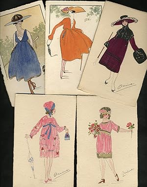 Art Deco hand-painted French Fashion postcards