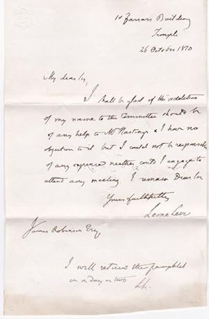 AUTOGRAPH LETTER SIGNED BY BRITISH POLITICAL ECONOMIST LEONE LEVI.