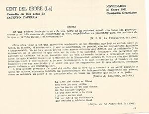 Immagine del venditore per LAMINA 3003: Critica La Gent del Ordre. Novedades 27 enero 1901 venduto da EL BOLETIN