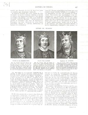 Seller image for LAMINA 4764: Retratos de Pedro IV el Ceremonioso Juan I el Cazador y Martin el Humano for sale by EL BOLETIN