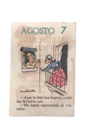 Cromo: album del buen humor de la firma Potax : 07 de agosto, dibujo de Muntañola