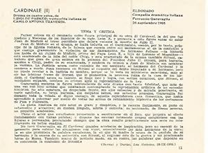 Immagine del venditore per LAMINA 2473: Tema y critica de Cardinale. El Dorado 26 septiembre de 1905 venduto da EL BOLETIN