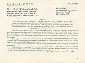 Seller image for LAMINA 2915: Reparto y criticas de El Seor de Barba Azul. El Dorado 16 octubre 1904 for sale by EL BOLETIN