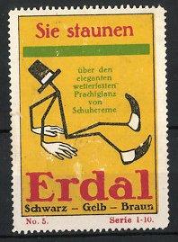 Bild des Verkufers fr Reklamemarke "Erdal"-Schuhputz, "schwarz-gelb-braun!", Figur mit Schuh und Hut zum Verkauf von Bartko-Reher