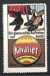 Bild des Verkufers fr Reklamemarke "Kavalier"-Schuhputz der Union Augsburg, "Glanzvolles Auftreten!", Lederschuhe und Dose "Kavalier" zum Verkauf von Bartko-Reher