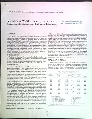 Bild des Verkufers fr Variation in Width-Discharge Relation and Some Implications for Hydraulic Geometry; zum Verkauf von books4less (Versandantiquariat Petra Gros GmbH & Co. KG)