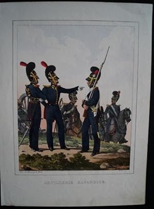 Militaria. Artillerie bavaroise.Original Lithographie von Dupuy à Metz