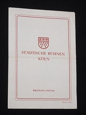 Bild des Verkufers fr Programmzettel Stdtische Bhnen Kln 1945/ 46. EIN SOMMERNACHTSTRAUM von Shakespeare, Schlegel (bersetzung), Mendelssohn-Bartholdy (Musik). Spielleitung: Wilhelm Pilgram, Alois Garg, musikal. Ltg.: Heinz Pauels, Bhnenbild/ Kostme: Erich Metzoldt. Mit Curt Faber, Ruth Wnsche, Ingeborg Schlegel, Christina Borck, Grete Rse-Reinhardt, Ernst Hetting, Fritz Peter Vary, Fritz Esch, Jakob Kauhausen, Ilse Krause zum Verkauf von Fast alles Theater! Antiquariat fr die darstellenden Knste