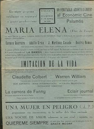 MARIA ELENA (FLOR DE FUEGO) / IMITACION DE LA VIDA /LA CARRERA DE FANNY / ECLAIR JPURNAL.