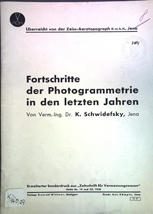 Immagine del venditore per Fortschritte der Photogrammetrie in den letzten Jahren; Erweiterter Sonderdruck aus: Zeitschrift fr Vermessungswesen; venduto da books4less (Versandantiquariat Petra Gros GmbH & Co. KG)