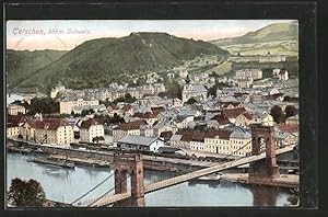 Ansichtskarte Tetschen / Decin, Ortsansicht mit Kettenbrücke