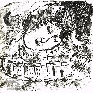 Le village. Selbstporträt mit russischem Dorf und Esel. Original-Lithographie von Marc Chagall be...